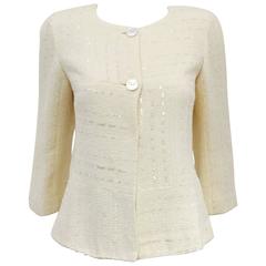 Captivating Chanel Jacket in Ivory with Transparent Sequins tTroughout