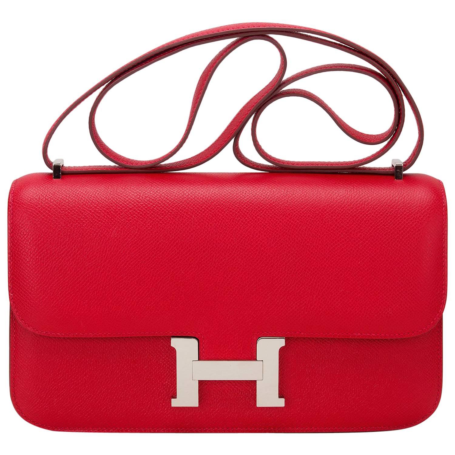 Hermes Rouge Casaque Epsom Constance Elan 25cm For Sale