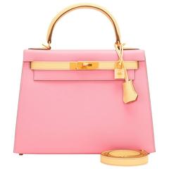 Hermes HSS Bi-Color Rose Confetti and Jaune Poussin Epsom Sellier Kelly 28cm 