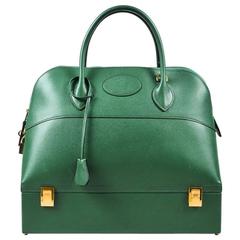 Vintage Hermes Vert Green Veau Grain Lisse Leather "Bolide Double Bottom" Bag