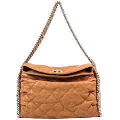 Chanel 11C Tan Soft Leather Quilted Fold Over Flap "Chain Around" Hobo Bag