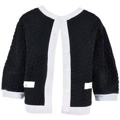 Chanel Black White Textured Faux Pearl Button Jacket SZ 44