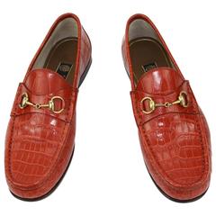 New GUCCI Men's Runway 1953 Horsebit CROCODILE Orange Spicy Loafers 9 - US 9.5