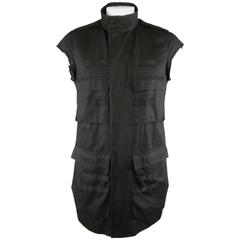 RICK OWENS CYCLOPS S/S 2016 42 Black Solid Cotton Military Pocket Vest