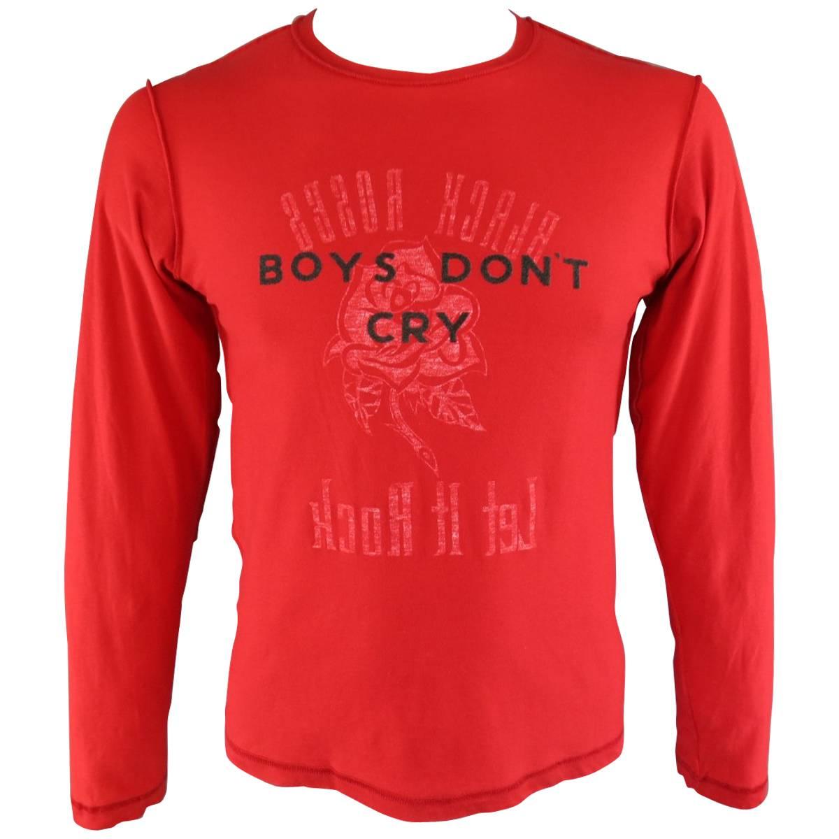 JIL SANDER Size M Red Black Roses Let It Rock Boys Don't Cry Long Sleeve T-shirt
