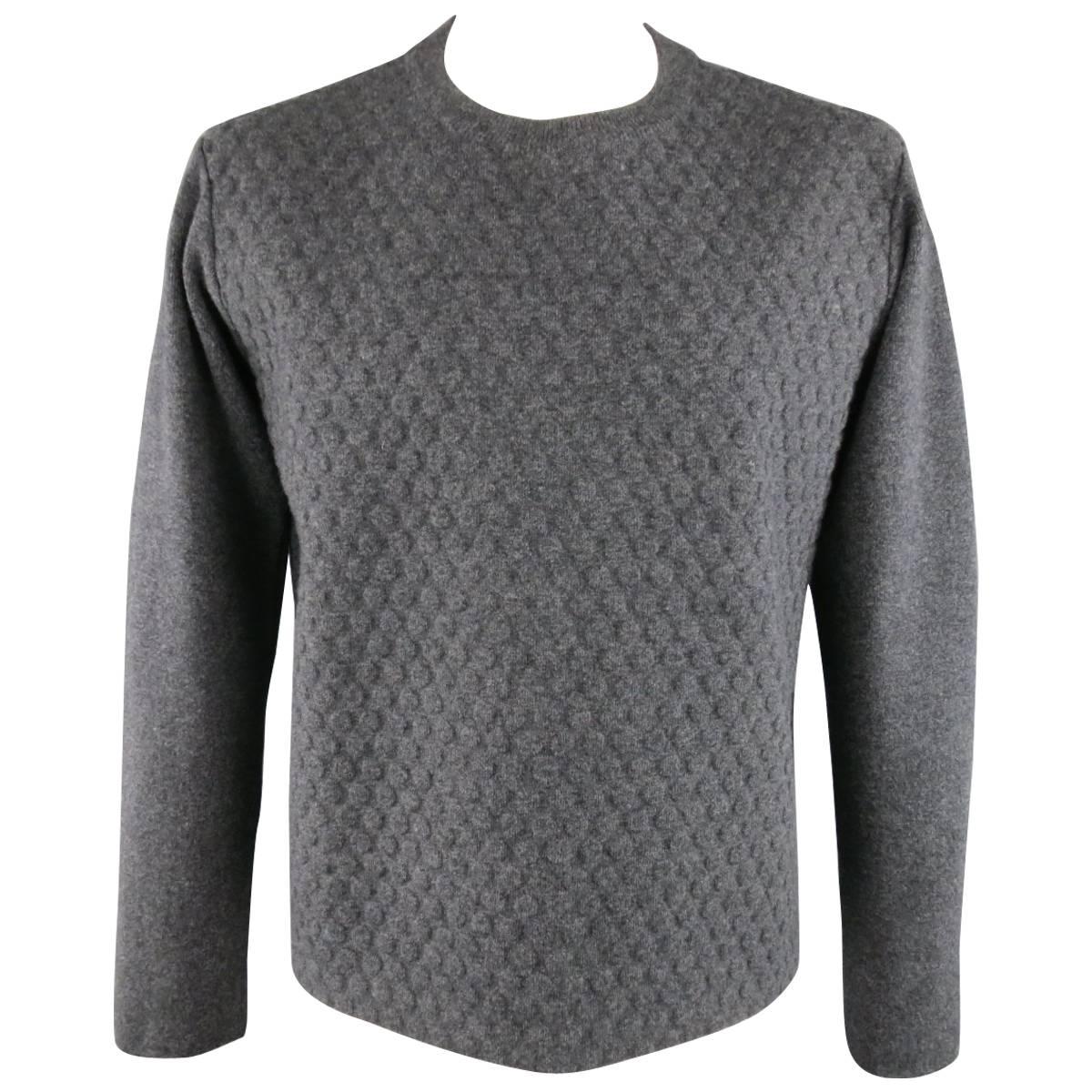 Men's JIL SANDER Sweater - Heather Gray Textured Wool / Cashmere Pullover