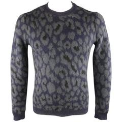 RAF SIMONS Size S Navy & Grey Cheetah Print Mohair Blend Pullover Sweater 8