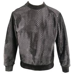 Men's CALVIN KLEIN COLLECTION Size 38 Black Embossed Ponyhair Crewneck Pullover 11