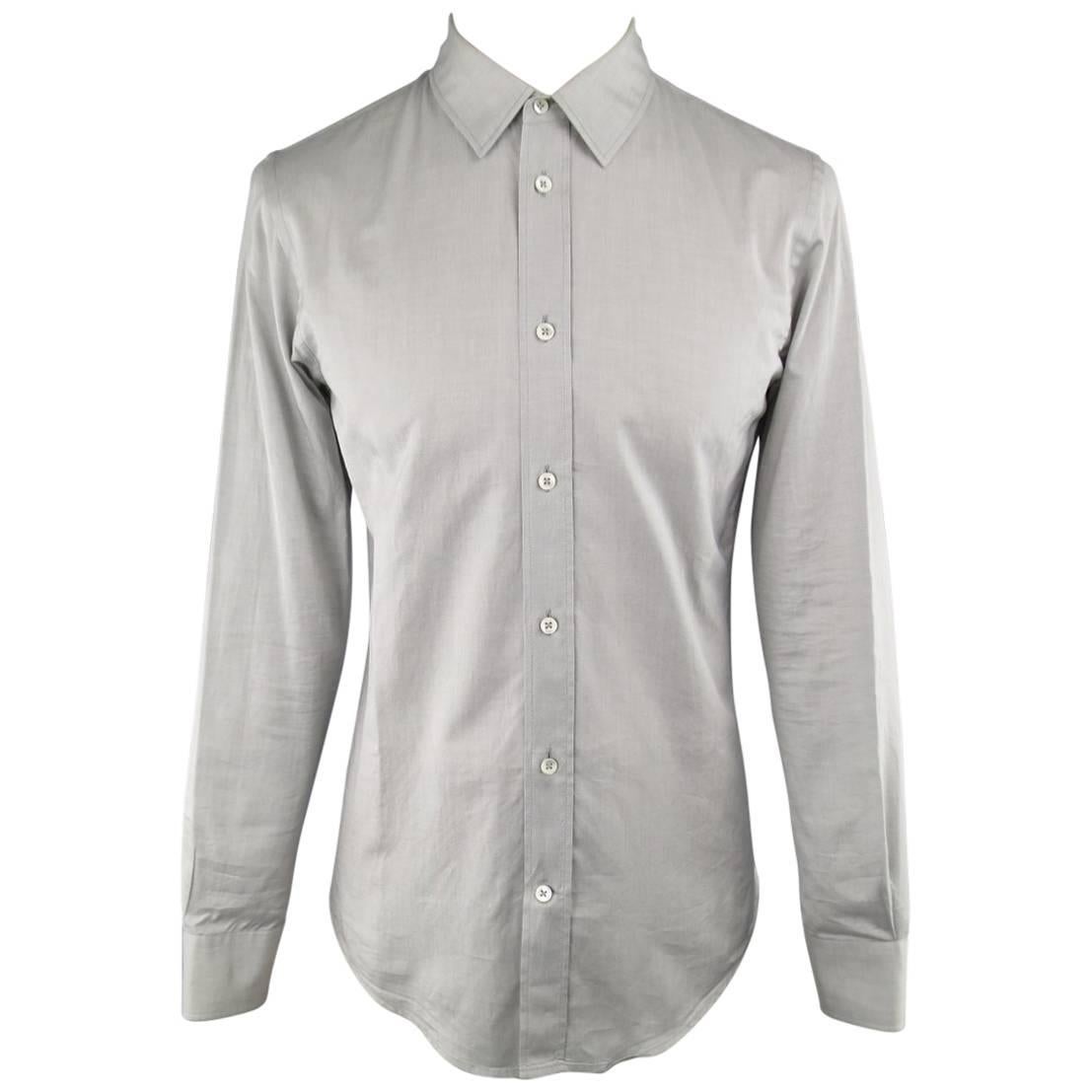 Men's MAISON MARTIN MARGIELA Small Light Gray Solid Cotton Long Sleeve Shirt