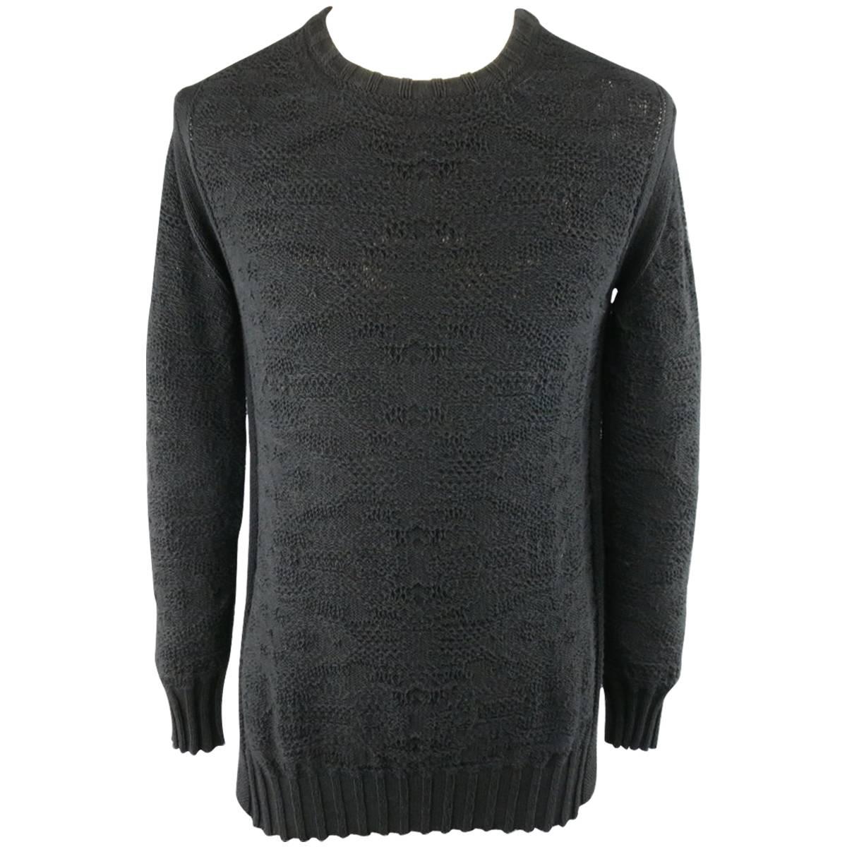 SILENT by DAMIR DOMA Size S Black Textured Cotton Knit Crewneck Slit Pullover