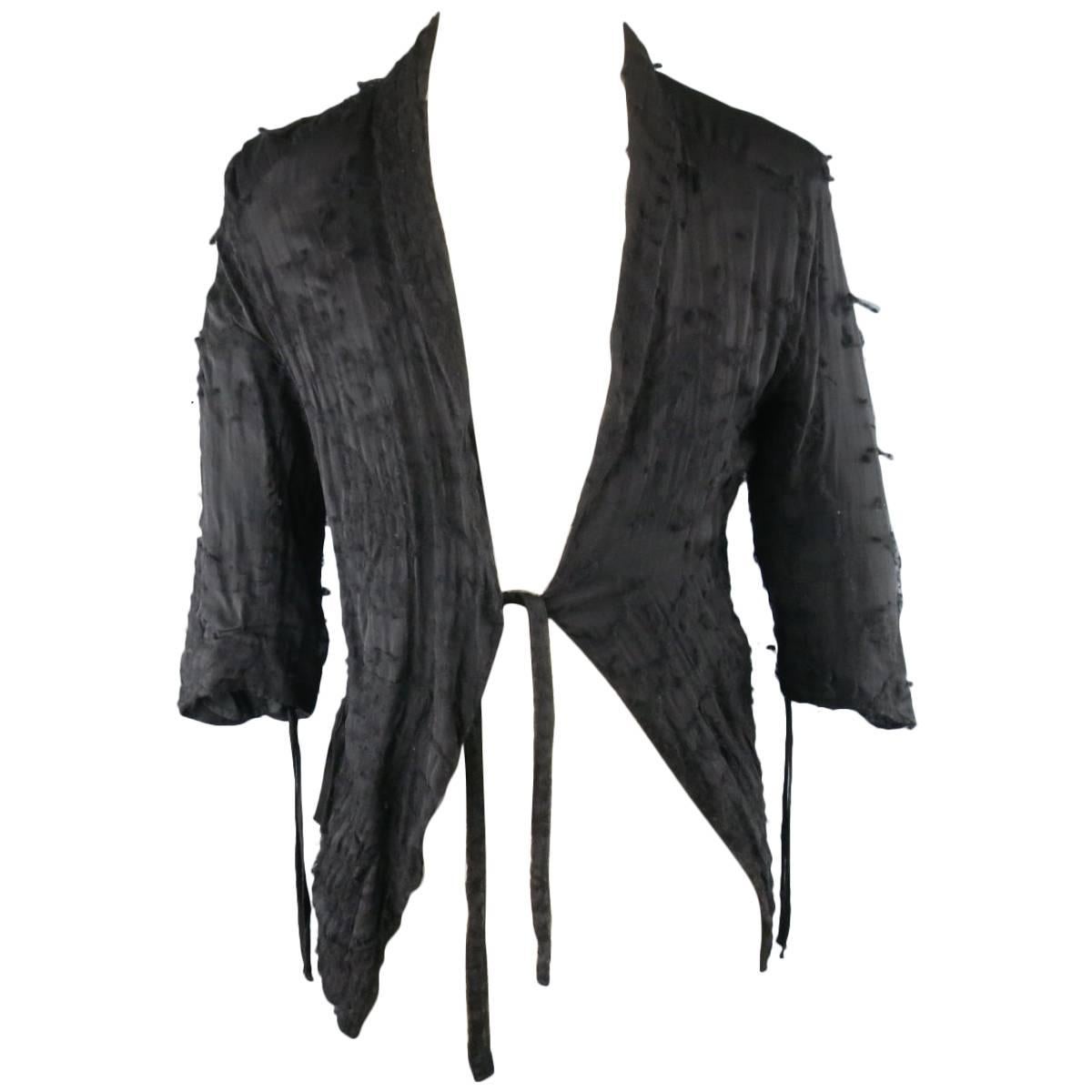 DAMIR DOMA 36 Black Pill Textured Sheer Silk / Wool Half Wrap Coat