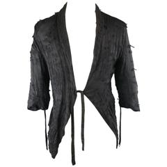DAMIR DOMA 36 Black Pill Textured Sheer Silk / Wool Half Wrap Jacket 11