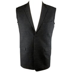 Men's MARNI Vest - 38 Navy Textured Wool Blend Notch Lapel Sport Coat