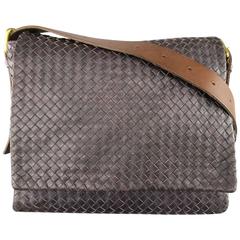 BOTTEGA VENETA Bag Eggplant Intrecciato Woven Leather Brown Belt Strap Messenger