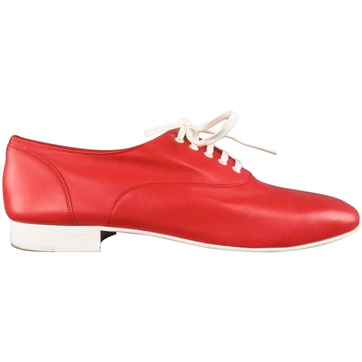 Men
s CHRISTIAN LOUBOUTIN Size 9 Red 
White Leather ALFRED FLAT Lace Up