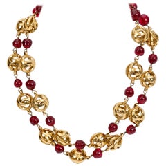 Chanel Double Strand Red Gripoix Choker Necklace