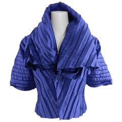 Issey Miyake Blue Pleated Evening Jacket