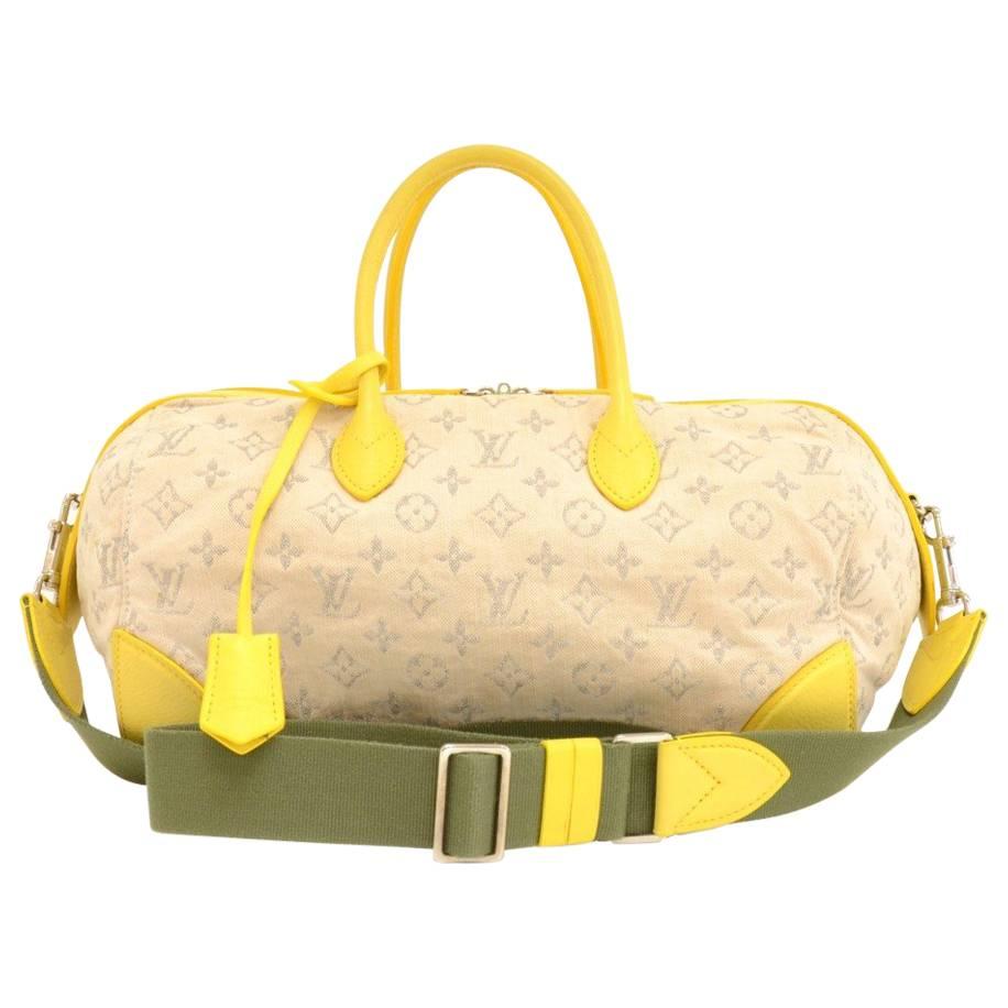 Louis Vuitton Denim Speedy Round PM Yellow Leather 2Way Bag - 2012 Limited  For Sale