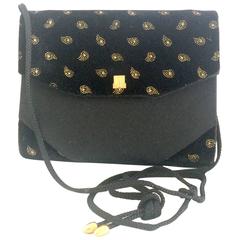 Vintage LANVIN black velvet and fabric clutch shoulder bag with paisley prints.