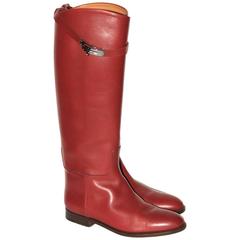 HERMES Jumping Collection Rouge H Box Leather Boots