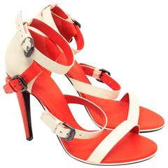Bottega Veneta Beige and Red Strappy Sandals 10