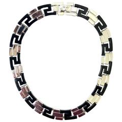 1990's Gianni Versace black and silver greek pattern necklace 7