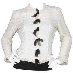 Chanel Cream & Black Silk Ruched Jacket sz FR42 12