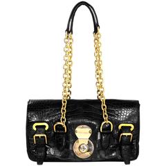 Ralph Lauren Black Alligator Ricky Shoulder Bag