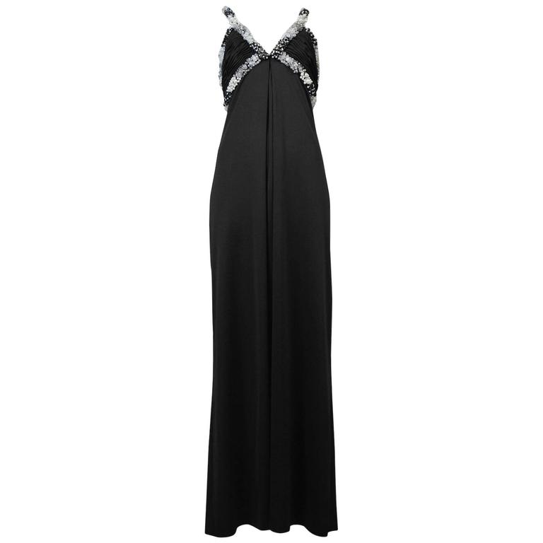 Loris Azzaro Black Beaded Gown For Sale at 1stdibs