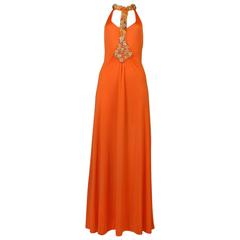 Loris Azzaro Orange Beaded Evening Gown