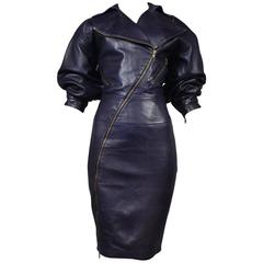 Important Alaia Leather Motorcycle Zipper Dress 1986