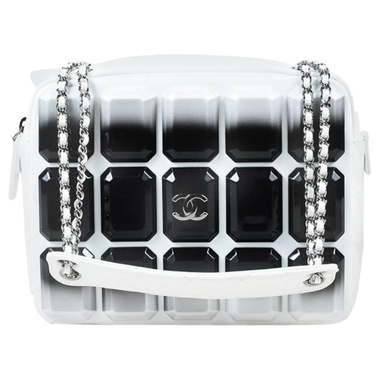 Chanel White Lambskin Black Ombre Studded 'CC' "Evening Art Flap" Bag For Sale