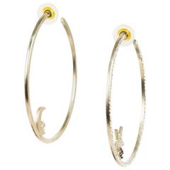 Chanel 08P Gold Tone Crystal Embellished Star Moon 'CC' Hoop Earrings