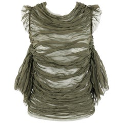 ALEXANDER McQUEEN S/S 2003 "Irere" Olive Green Silk Chiffon Lace Back Blouse