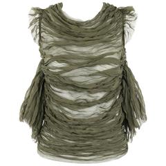 ALEXANDER McQUEEN S/S 2003 "Irene" Olive Green Silk Chiffon Lace Back Blouse 4