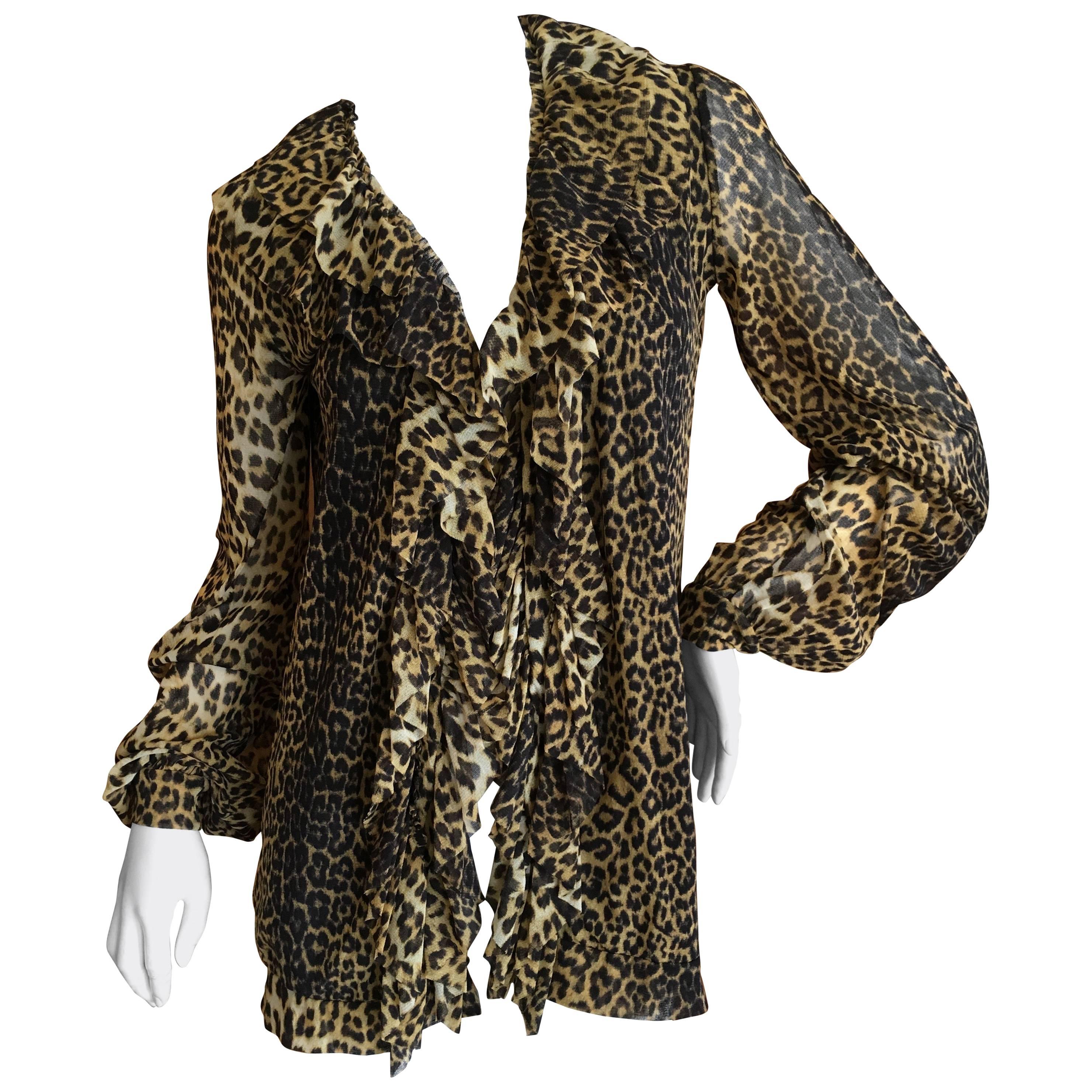 Jean Paul Gaultier Soleil Vintage Ruffle Front Leopard Print Cardigan For Sale