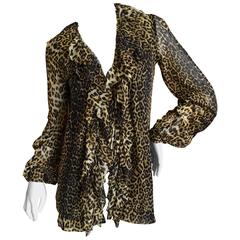 Jean Paul Gaultier Soleil Vintage Ruffle Front Leopard Print Cardigan