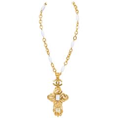 Chanel White Gripoix Maltese Pendant Necklace