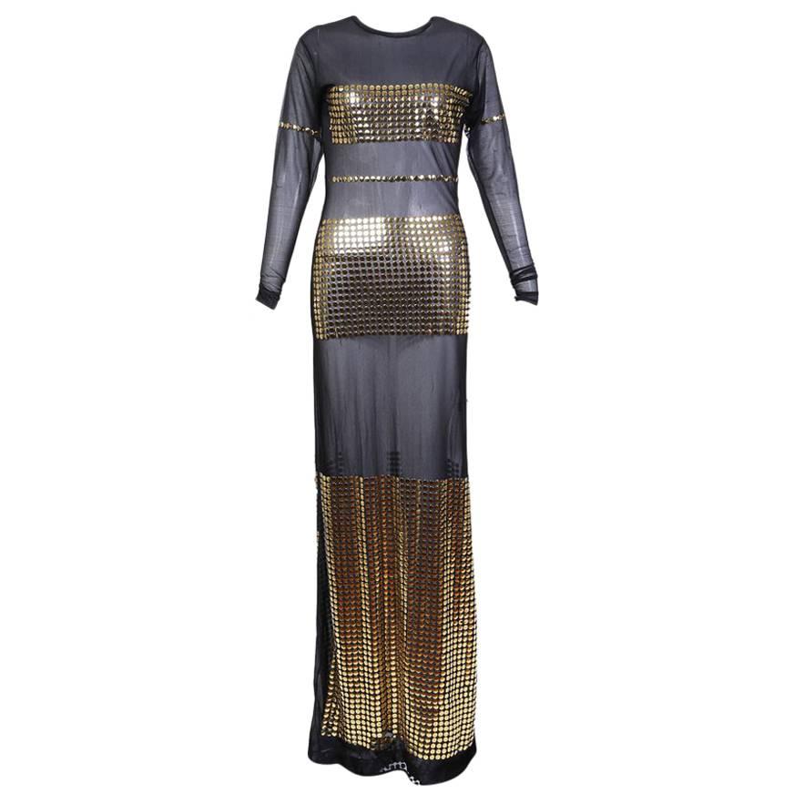 Todd Oldham Mesh and Gold Button Dress circa 1990s For Sale