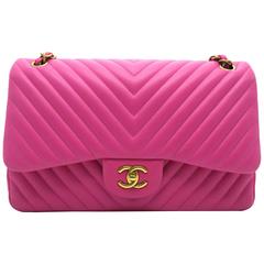 Chanel Chevron Double Flap Pink Lambskin Leather Chain Shoulder Bag