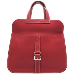 Hermes Halzan 31 Rouge Casaque Red Clemence Leather Shoulder Bag