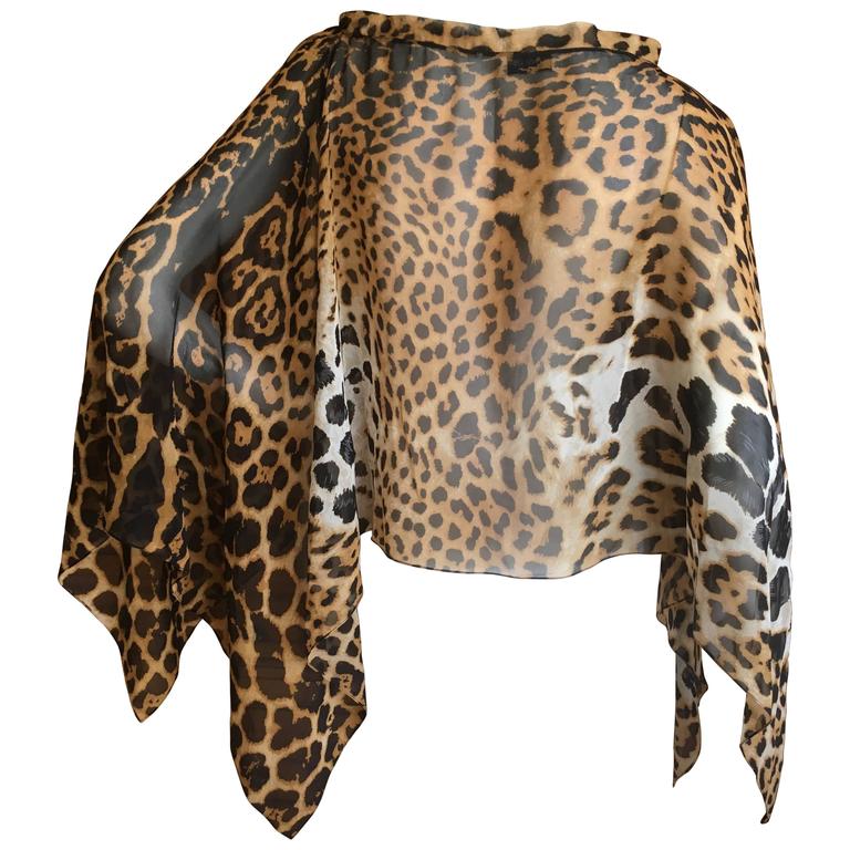 Yves Saint Laurent Rive Gauche Sheer Silk Leopard Print Poncho For Sale ...