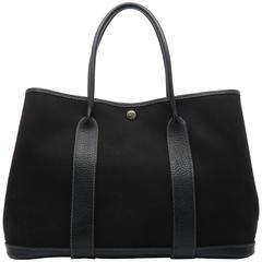 Hermes Garden Party PM Noir Black Canvas Tote Bag