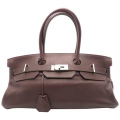 Hermes Shoulder Birkin Terre Brown Clemence Leather Shoulder Bag