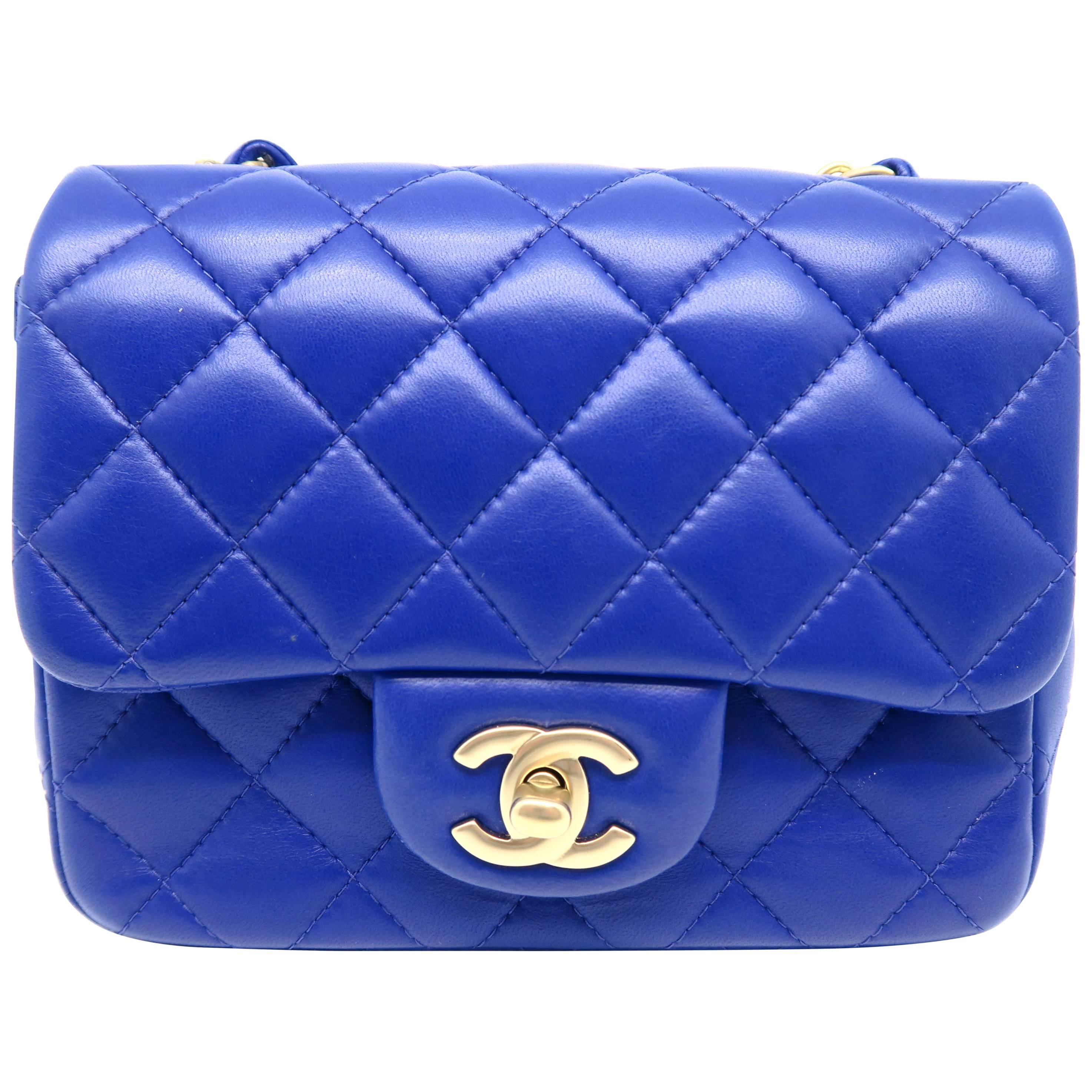 Chanel Mini Classic Flap Blue Quilted Lambskin Leather Chain Shoulder Bag