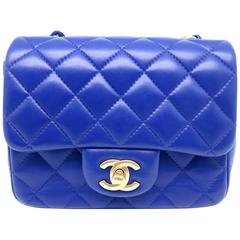 Chanel Mini Classic Flap Blue Quilted Lambskin Leather Chain Shoulder Bag