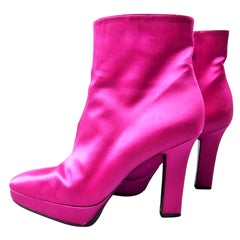 Yves Saint Laurent Shocking Pink Satin Pair of Hill Boots - French Circa 2000