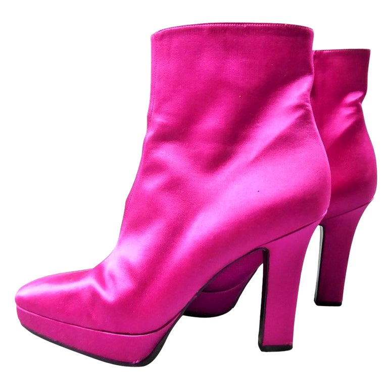 Yves Saint Laurent Shocking Pink Satin Pair of Hill Boots - French Circa  2000 at 1stDibs