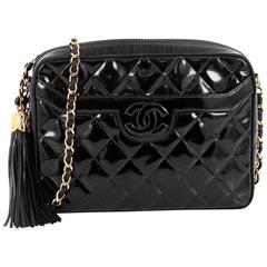 Chanel Vintage Camera Tassel Bag Quilted Patent Medium