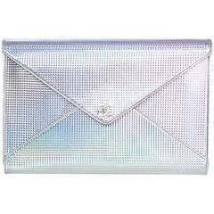 Chanel Silver Holographic Envelope Clutch Bag with Box 2